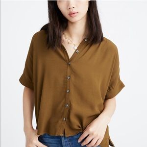 Madewell Getaway Oversized Button Down Top Asparagus Green S